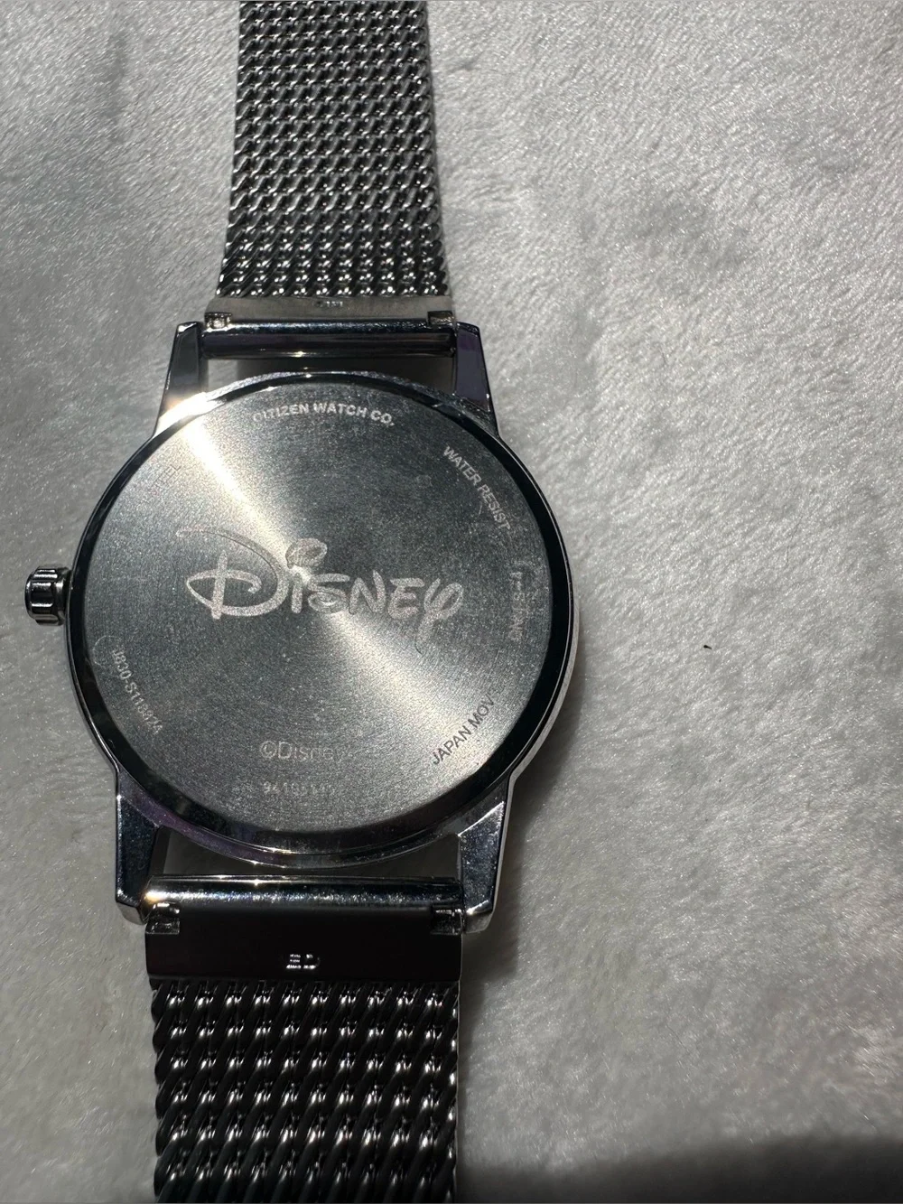Citizen Eco Drive Silver Mesh Watch with Black Dial and White Character Accents